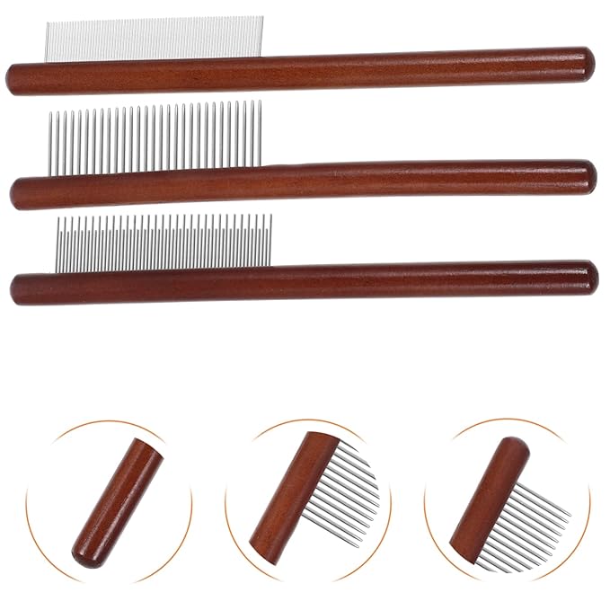 Garneck 3pcs Pet Grooming Comb Handle Comb for Cats Dematting Tool for Fur Types Portable Easy to Use Pet Supply