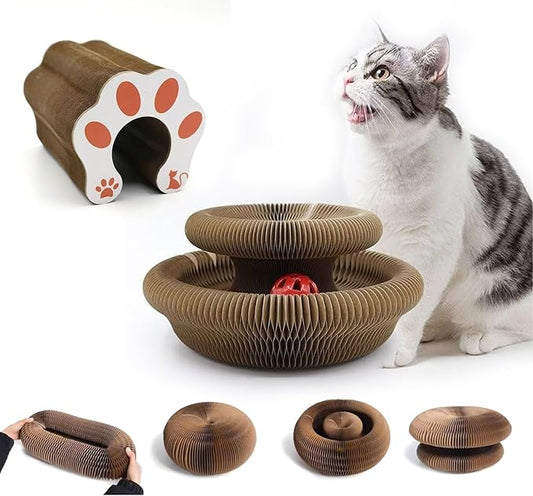 Kitty Kurlz Cat Scratcher & Play Toy for Indoor Cats - Foldable, Durable Recyclable Cardboard for Scratching, Chase and Play
