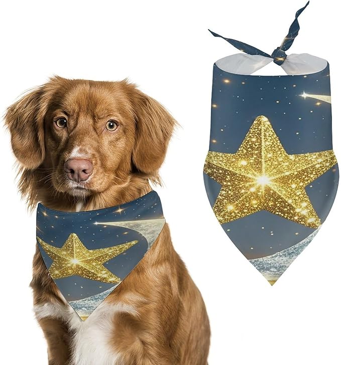 Dog Bandana Spring Pet Scarf Adjustable Triangle Golden Stars and Moon Printing Dog Bib Washable Polyester Puppy Bandana for Small Medium Large Dogs Cat Birthday Party Supplies