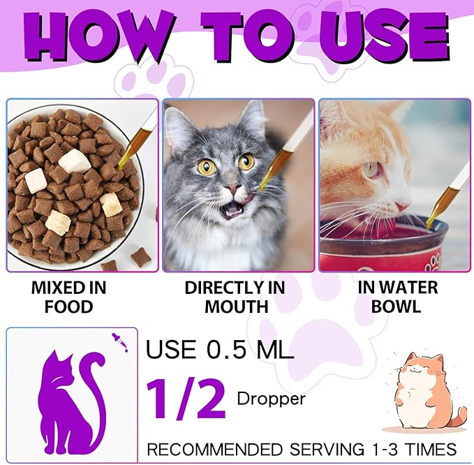 Cat Multivitamin Drops - 15 in 1 Vitamin Supplement for Immune Support, Heart, Bones, Joint, Skin & Coat Health, Bacon Flavor Vitamins for Senior Cats & Kittens (2 Pack, for cat)