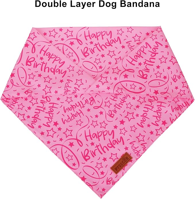 PTDECOR Pink Happy Birthday Dog Bandana, Premium Durable Fabric, Triangle Scarf for Dog Birthday Party Supplies, Pink Pet Bandana for Small Dogs Pets (Small)