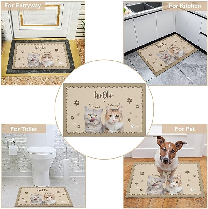 Styler-5 Personalized Dog & Cat Doormat, Custom Pet Door Mat for Dog Lovers - Funny 'Hello Home' Design - 24x16inch, One Size