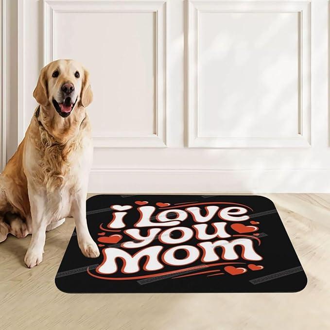 Absorbent Dog Water Cat Mat for Food Water Bowl Quick Dry Happy Mother's Day Floral Gift for Mom Hi Pet Feeding Mats No Stains Dog Food Mat Pet Accessories Supplies Cat Bowl Mats 24x16In