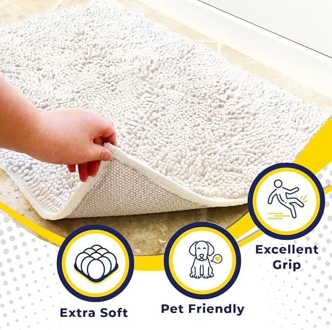Muddy Mat® | Super Absorbent Door Mat Indoor, Microfiber Quick Dry Chenille Entryway Rug, Non-Slip Front Door Mat, Indoor Mats for Entryway, Machine Washable Pet Rug, White 28"x18"