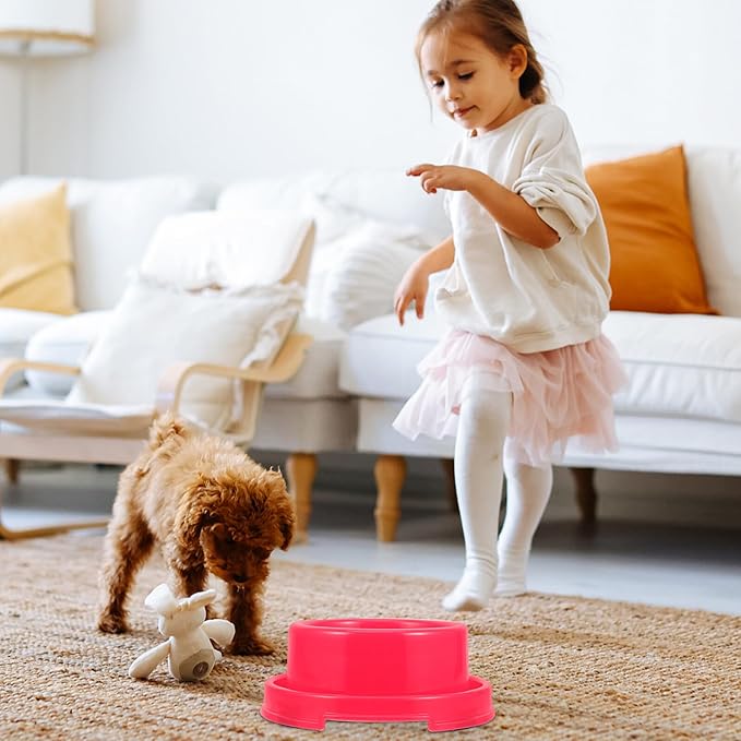 Toyvian Dog Food Holder and Water Bowl, Red Pp Plastic Pet Bowl with Design, Sturdy Single Round Feeding Dish for Puppies and Dogs, Practical Pet Supply for Home Use