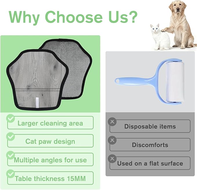 Reusable Pet Hair Removal Glove Retro Wood Grain Magic Brush for Cat & Dog Hair Remover for Car, Sofa, Bedding, Clothes - 9x9 Mitt Washable
