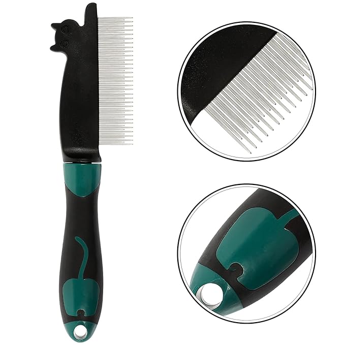 Dog Comb and Grooming Comb Stainless Steel De-shedding Tool with Fine Teeth for Tangles Removal, Portable Reusable Pet Hair Brush for Dogs and Cats, Household Grooming Supplies,