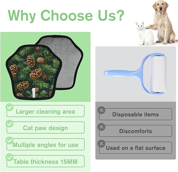 Reusable Pet Hair Removal Glove Pine Cones Leaves Magic Brush for Cat & Dog Hair Remover for Car, Sofa, Bedding, Clothes - 9x9 Mitt Washable