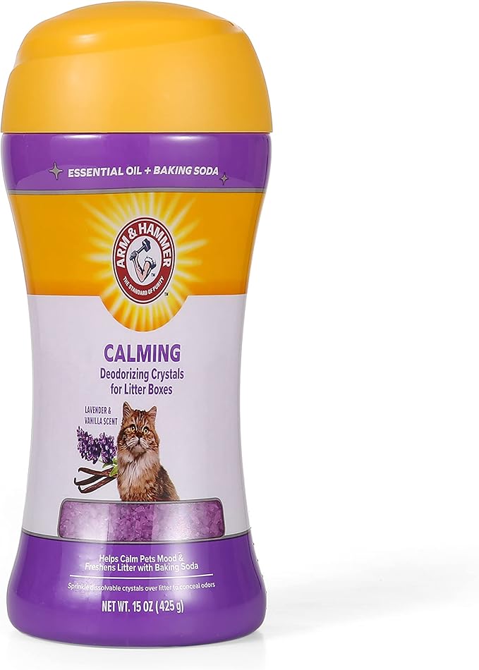 Arm & Hammer Cat Litter Deodorizing Crystals with Baking Soda, Odor Neutralizer, Dissolving Litter Box Deodorizer for Cat Litter Odor Control, Lavender and Vanilla Scent, 15 Oz