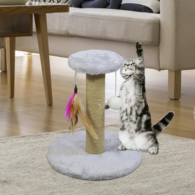 Cat Scratching Post Sisal Rope Scratcher Kitty Scratch Pole Protecting Your Furniture Kitten Cat Post Interactive Toy for Small Cats Indoor (Round Gray)