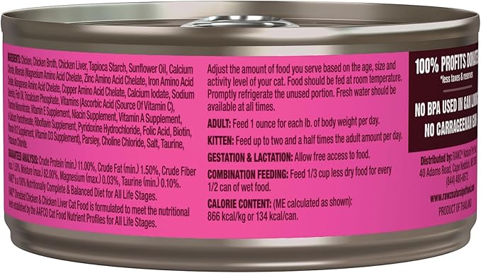 Rawz Natural Premium Shredded Canned Cat Wet Food - Made with Real Meat Ingredients No BPA or Gums - 5.5oz Cans 24 Count (Chicken & Chicken Liver)
