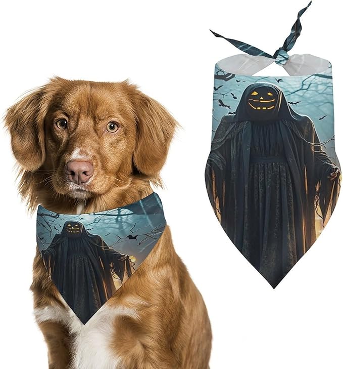 Dog Bandana Spring Pet Scarf Adjustable Triangle Ghosts Haunt The Night Printing Dog Bib Washable Polyester Puppy Bandana for Small Medium Large Dogs Cat Birthday Party Supplies
