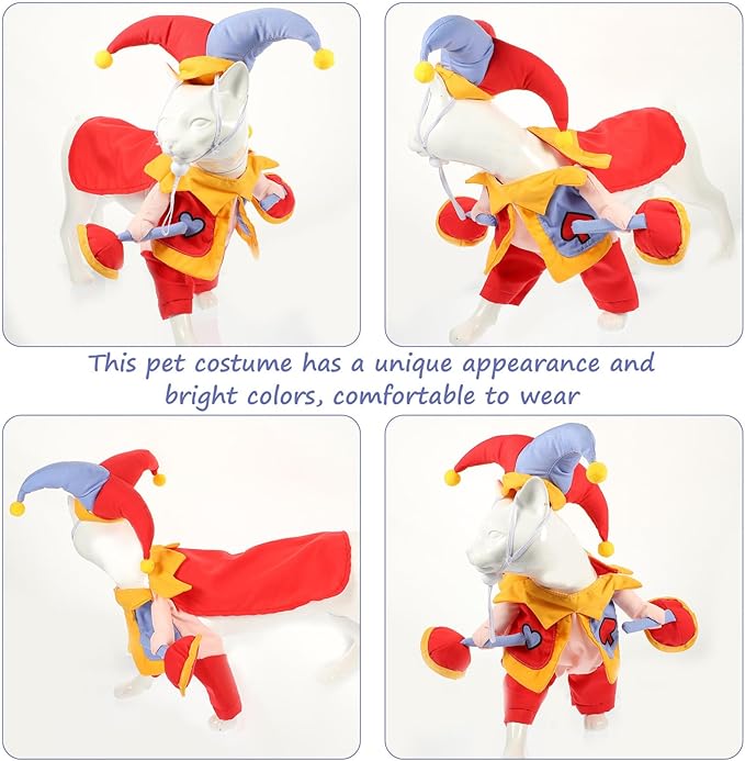 Happyyami Pet Cartoon Magician Costume Set for Cats and Dogs, Wear-Resistant Pet Hat and Stand-up Outfit, L Size Dog Supply and Cat Accessory for Party and Travel