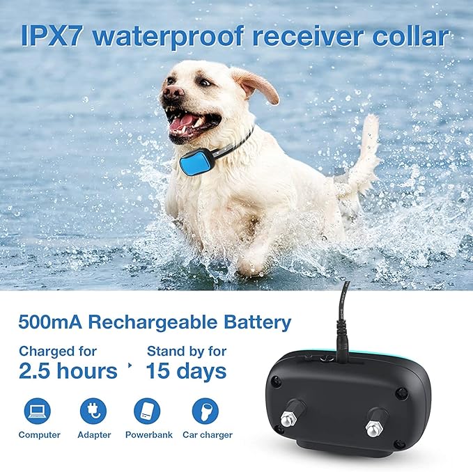 Electric Fence for 2 Dogs, Underground Dog Fence System, 2 Rechargeable Collars, Waterproof, for Small Medium and Large Dogs