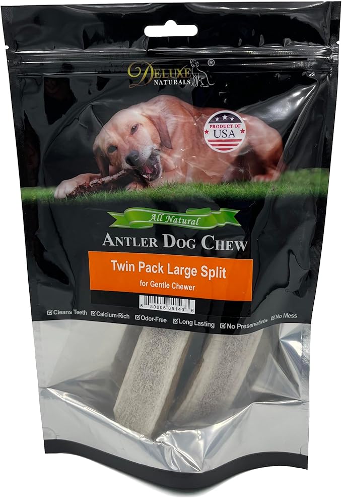 2-Pack Large Split Elk Antler Dog Chews (6 to 7.5+ in) – Natural Long-Lasting Chew for Small & Medium Dogs Under 45 lbs, Gentle Chewers, Dental Health