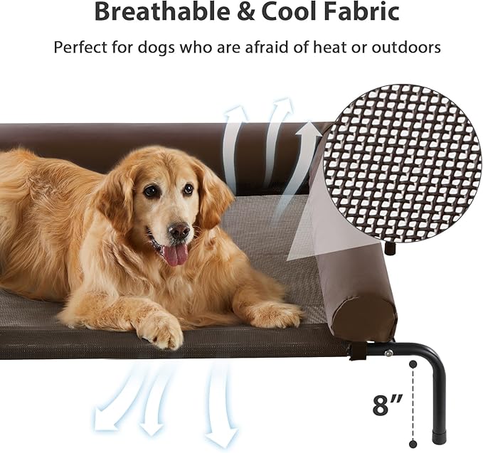 RRPETHOME Large Elevated Cooling Dog Bed, Raised Dog Cot Beds for Large Dogs, Elevated Outdoor Pet Bed, Chew Proof Portable Cooling Pet Cot with Skid-Resistant Feet and Breathable Mesh