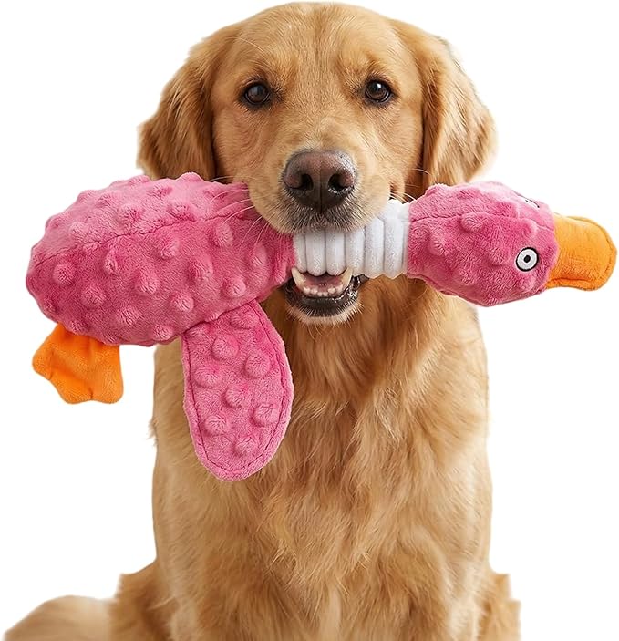 Goose Dog Toy Soft Stuffed Animal Plush Dog Puppy Chew Toys to Keep Them Busy Pet Supplies for Chewers Small Medium and Large Breeds (Rose Red)