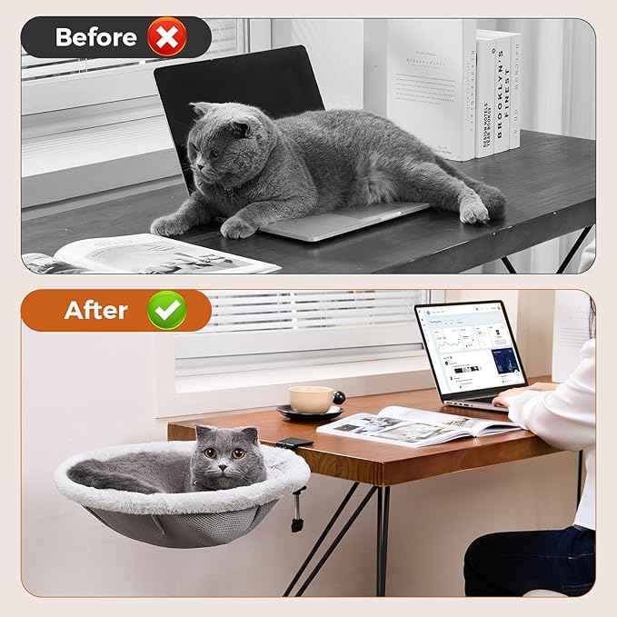 Cat Desk Bed for Remote Workers, Gamers, and Office Staff - 90° Foldable, Quality Sturdy Desk cat Bed for Indoor Cats, Comfortable Kitty Beds for Desk use, Supports up to 40lbs