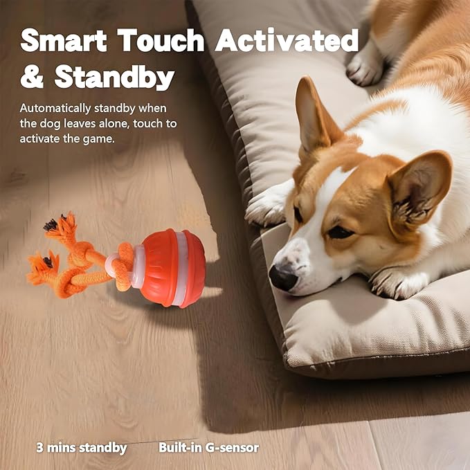 Interactive Dog Toys, Motion Activate Rolling Ball for Small Medium Large Dogs, Automatic Moving Toy, Interactive Dog Ball Stimulation Toy for Boredom Relief (Orange-A)