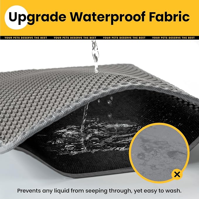Cat Litter Mat-Litter Box Mat for Kitty, EVA Honeycomb Double Layer Design, Urine & Waterproof Scatter Control, Less Waste, Easier To Clean,Non Slip, Gray