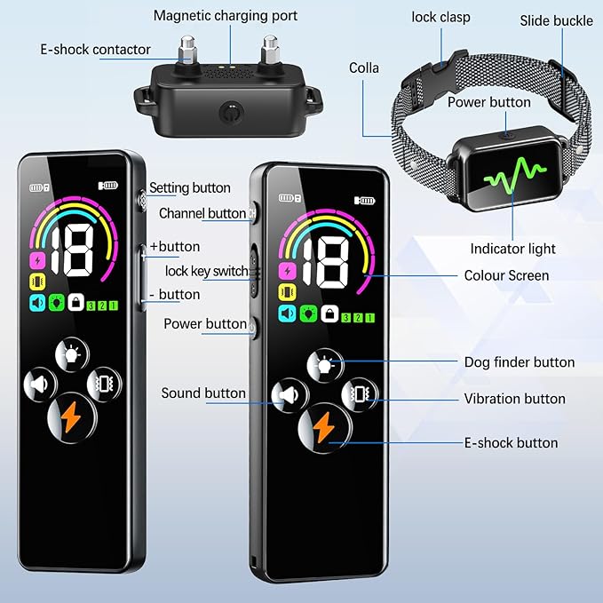 Dog Training Collar, 2 Dog Shock Collar with Remote Control, 4 Training Modes Vibration, Beep, Shock, IP67 Waterproof Keypad Lock Rechargeable E-Collar for All Breed