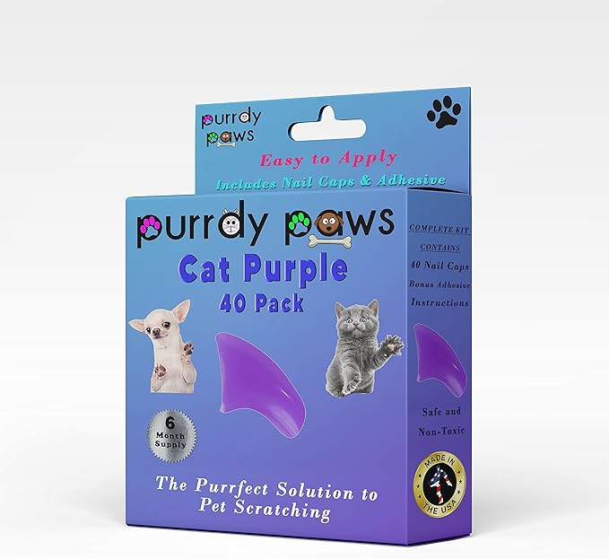 6 Month Supply Soft Nail Caps for Cats Purple Medium - Extra Adhesives
