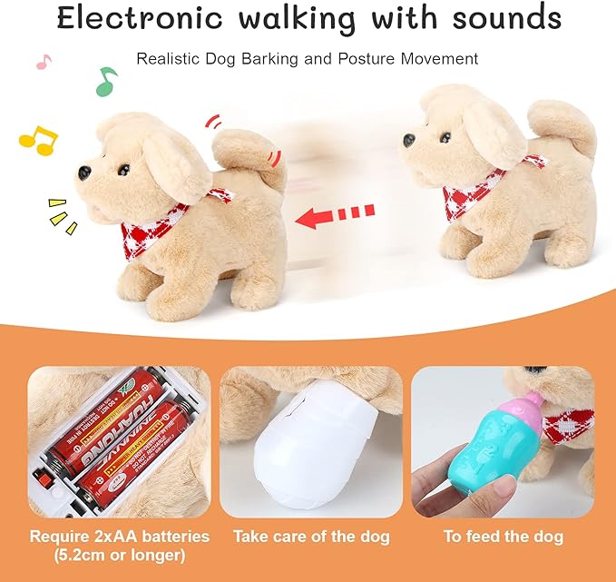 Pet Care Play Set Electric Vet Play Set-Walking ,Barking,Tail Wagging Little Plush Dog Grooming Toys with Puppy Carrier Feeding Dog Educational Toys for Toddler Kids