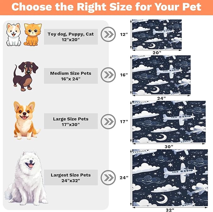 Flying Airplane Dog Food Mat for Floors Absorbent, Quick Dry Water Dispenser Mat for Food, Water, Pet Supplies 16" x 24", Star Clouds