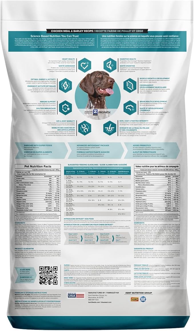 ENTRUST Active Dog Food | Real Chicken & Barley | Enriched with Super Foods, Antioxidants and Probiotics | No Wheat or Soy | 35 Pound Bag