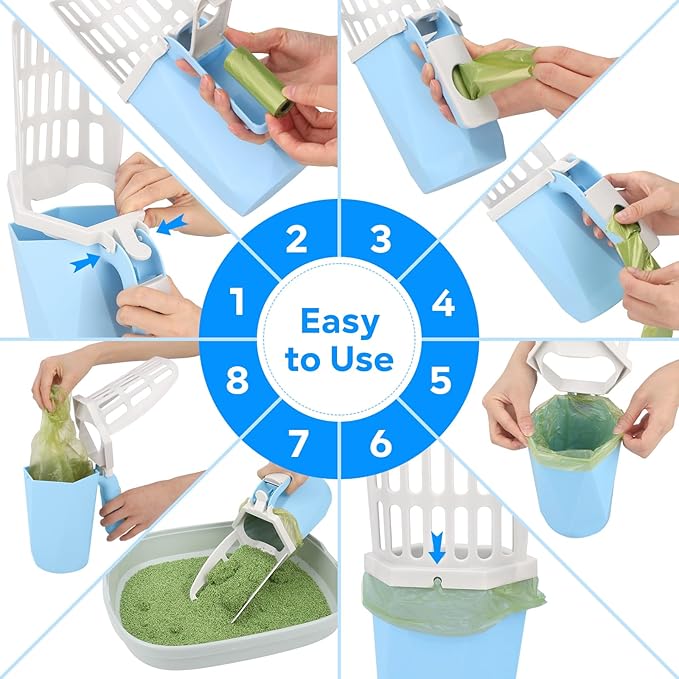 MYPIN Upgraded Cat Litter Scooper with Holder, Upgraded Cat Litter Shovel with Bags and Waste Can, Cat Scooper with Extra 150 Count Litter Waste Bags, Portable Litter Shovel