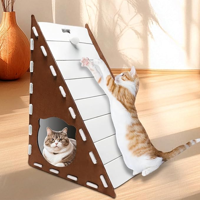 Felt Cat Scratcher, Jaxbo Triangular Vertical Cat Scratching Board with Plush Ball Toy, 9mm Thick Washable Material, No-Tool Assembly, Multi-Surface Cat Furniture Protector