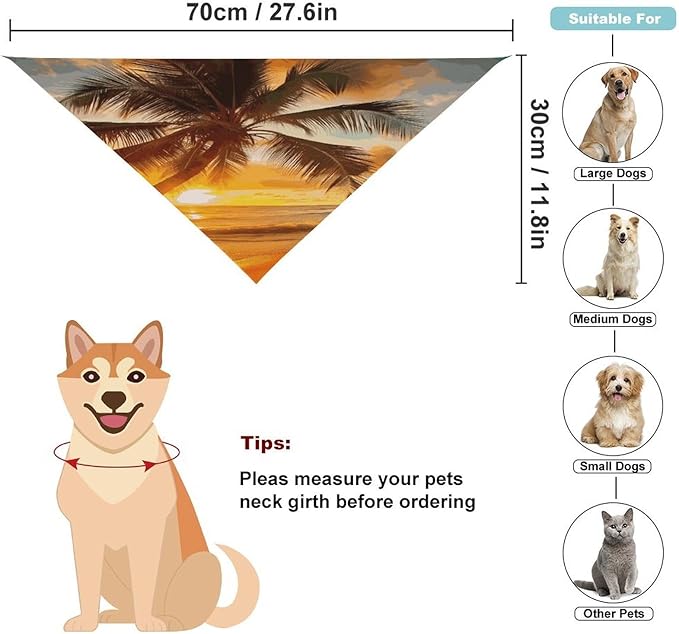 Dog Bandana Spring Pet Scarf Adjustable Triangle Tropical Beach Palm Tree Sunset Printing Dog Bib Washable Polyester Puppy Bandana for Small Medium Large Dogs Cat Birthday Party Supplies