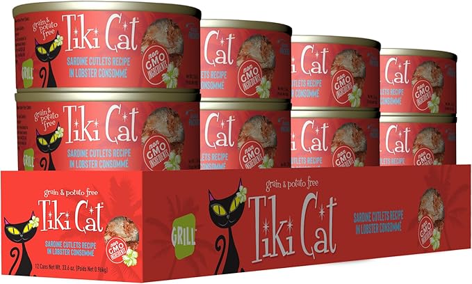 Tiki Cat Grill Wet Cat Food, Sardine Cutlets in Lobster Consomm?, 2.8 oz. Cans (12 Count)