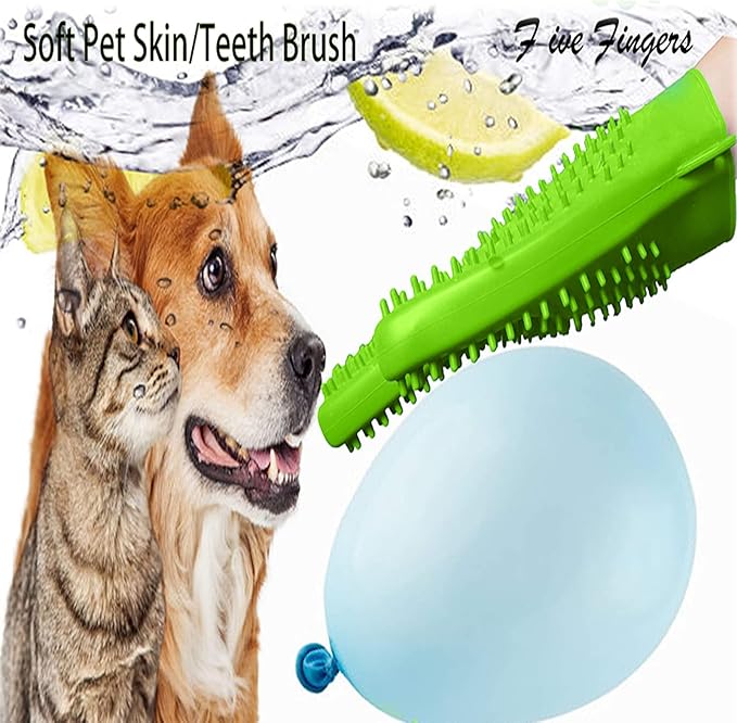 YOFANG Double-Side Pet Grooming Gloves, 4-in-1 Bathing Massage Hair Remover Brush, Anti-Slip Bite-Proof for Cat,Food Grade Silicone Deshedding Glove for Dogs Cats Horses Rabbits,Green-9" L (1 Pair)