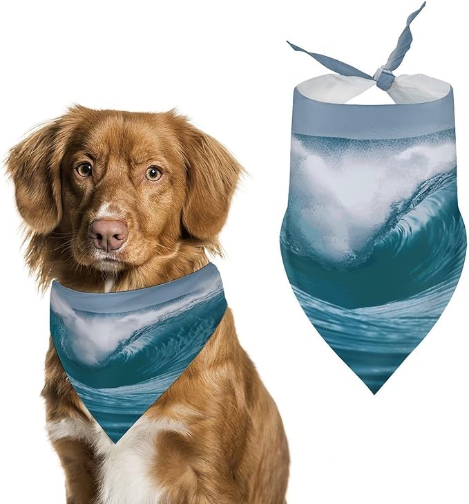 Dog Bandana Spring Pet Scarf Adjustable Triangle Ocean Wave Printing Dog Bib Washable Polyester Puppy Bandana for Small Medium Large Dogs Cat Birthday Party Supplies