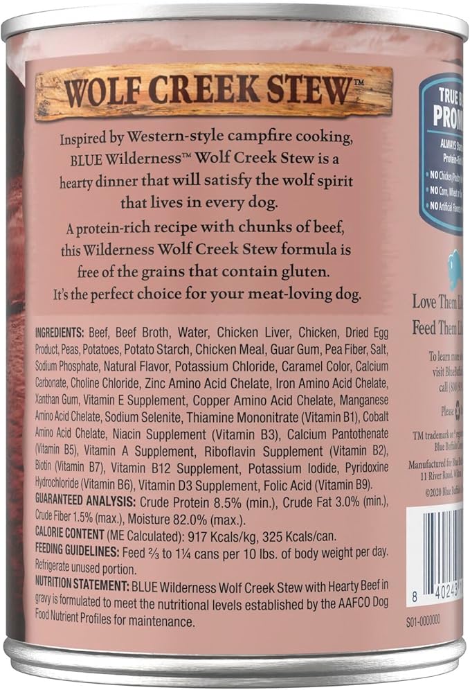 Blue Buffalo Wilderness Wolf Creek Stew High-Protein & Grain-Free Hearty Beef in Gravy Wet Dog Food, 12.5-oz can, 3 Count