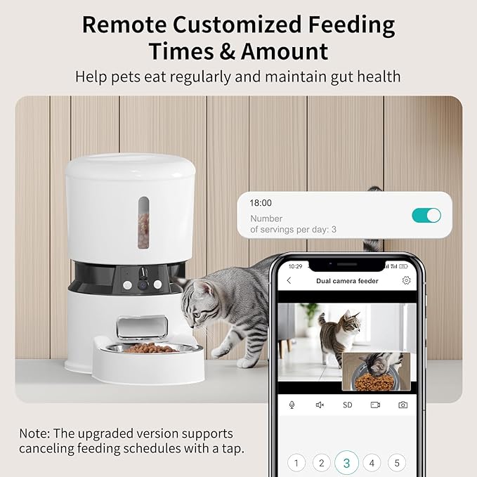 Automatic Cat Feeders with 2 Cameras and App, 4L 1080P HD Timed Pet Feeder Smart Dog Food Dispenser 2-Way Audio for Cats/Small Dogs, Cat Food Dispenser with Night Vision/Motion Alerts, WiFi 2.4G/5G