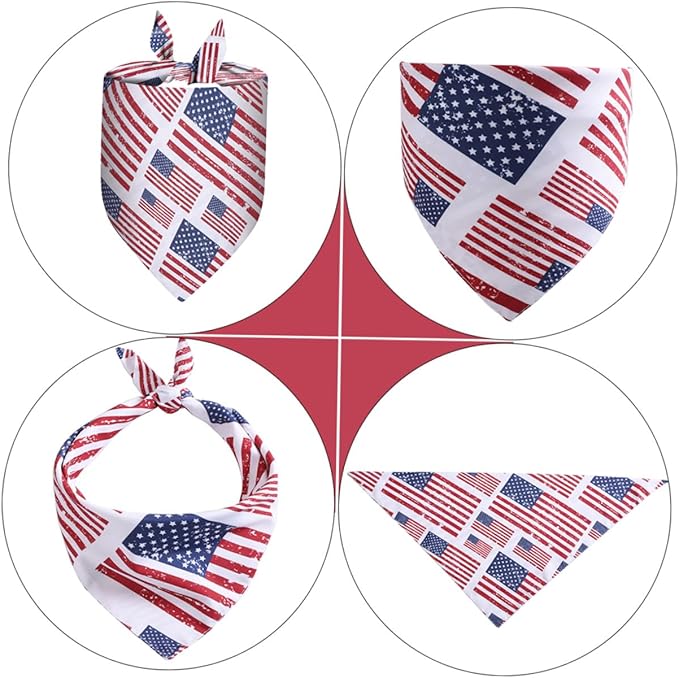 Pet Triangle Bandana Independence Day Festival Burp Cloth with American Flag Print for Dogs and Cats, Holiday Pet Scarf for Patriotic Dog Supplies