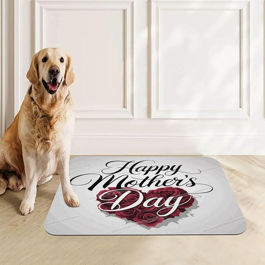 Pet Feeding Mat Happy Mother's Day Floral Gift Mom Rose Heart Absorbent Pet Placemat for Food Water Bowl with Waterproof Rubber Backing 24x16In Quick Dry Water Dispenser Mat for Dog Cat