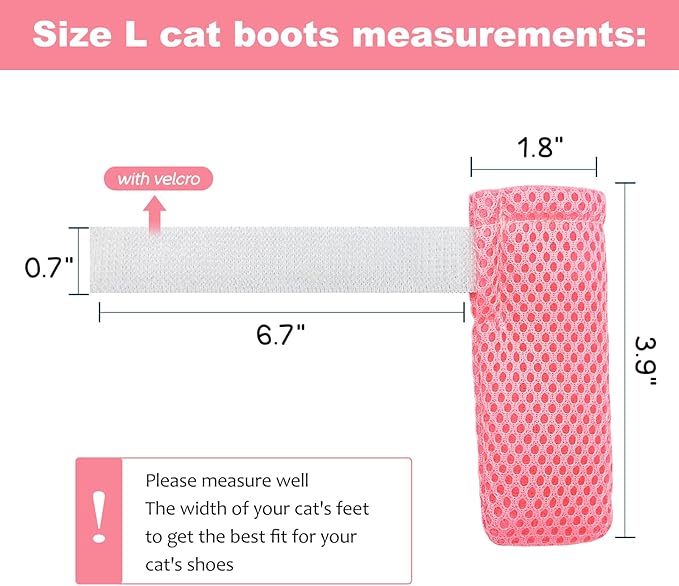 Anti-Scratch Cat Foot Covers - Adjustable Mesh Paw Protectors, Non-Slip, Breathable - Suitable for Family Pet Cat Bathing and Nail Cutting (4 Pieces, L, Pink)