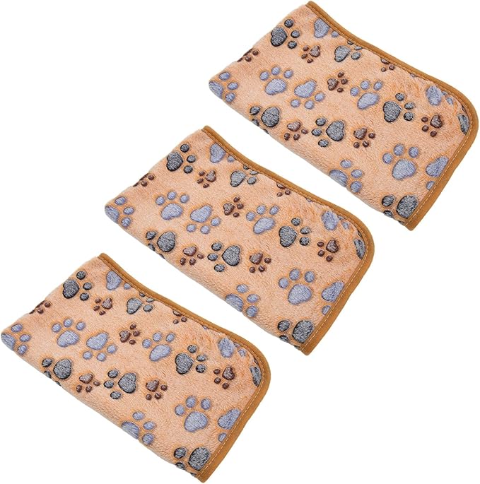 3Pcs Dog Paw Print Fleece Blanket, Pet Warm Sleep Mat, Coral Fleece Soft Dog Blanket with Cute Paw Design, Bite Resistant Pet Supplies for Dogs Cats Small Animals (25.5cm)