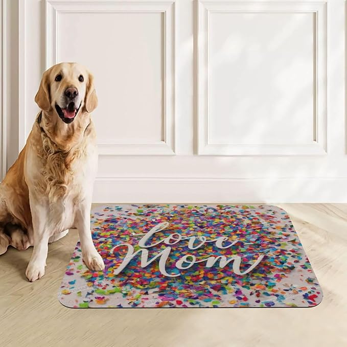 Pet Cat Dog Food Mat Absorbent Dog Feeding Mat Happy Mother's Day Floral Love Gift Mom Cb No Stains Cat Food Mats Indoor Pet Supplies Dogs Placemat Water Bowl Mats with Rubber Backing 24x16In