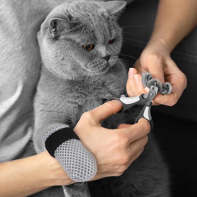 4Pcs Cat Boots - Cats Nail Caps Mittens Paw Covers Shoes for Bathing Shaving Checking Nail Cutting Pet Grooming Socks Anti-Scratch Adjustable Pet Claw Protector Foot Sleeves - Grey M