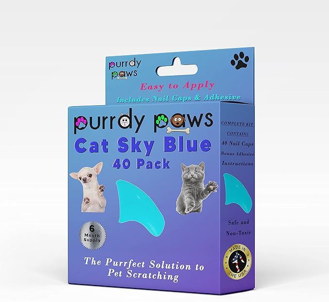 6 Month Supply Soft Nail Caps for Cats Sky Blue Large - Extra Adhesives