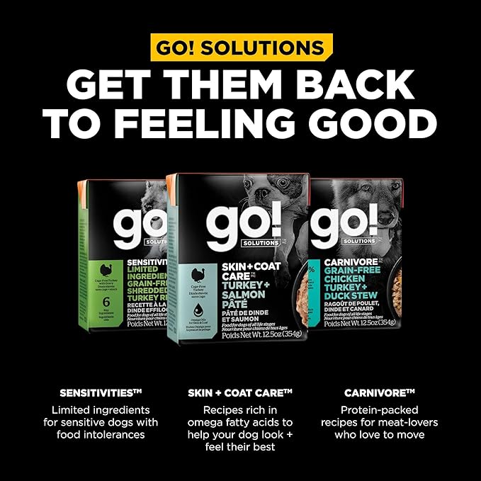 Go! Solutions Skin + Coat Care, Wet Dog Food, Turkey and Salmon Pâté with Grains for Sensitive Skin, 12.5 oz (Pack of 12)