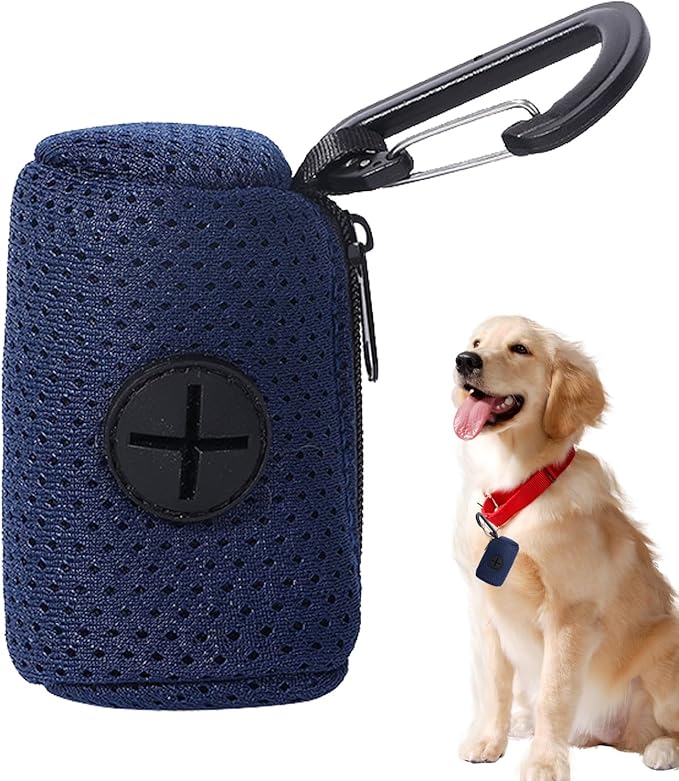 Poop Bag Dispenser, Mesh Fabric Attachment Dog Bag Dispenser with Zipper, Large Capacity Dog, Portable Poop Bags Holder for Doggie, Walking, Outdoor
