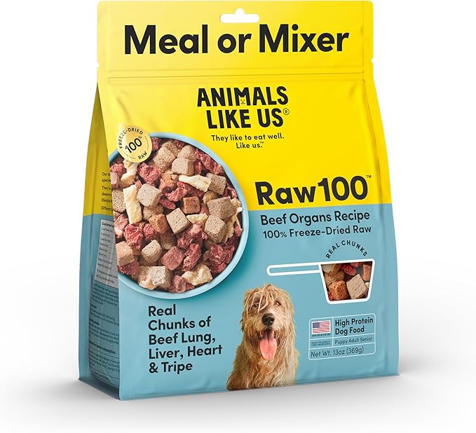 Raw100 Freeze-Dried Beef Organs Dog Food, Meal or Mixer, High Protein, Complete and Balanced, No Corn or Wheat, 13oz