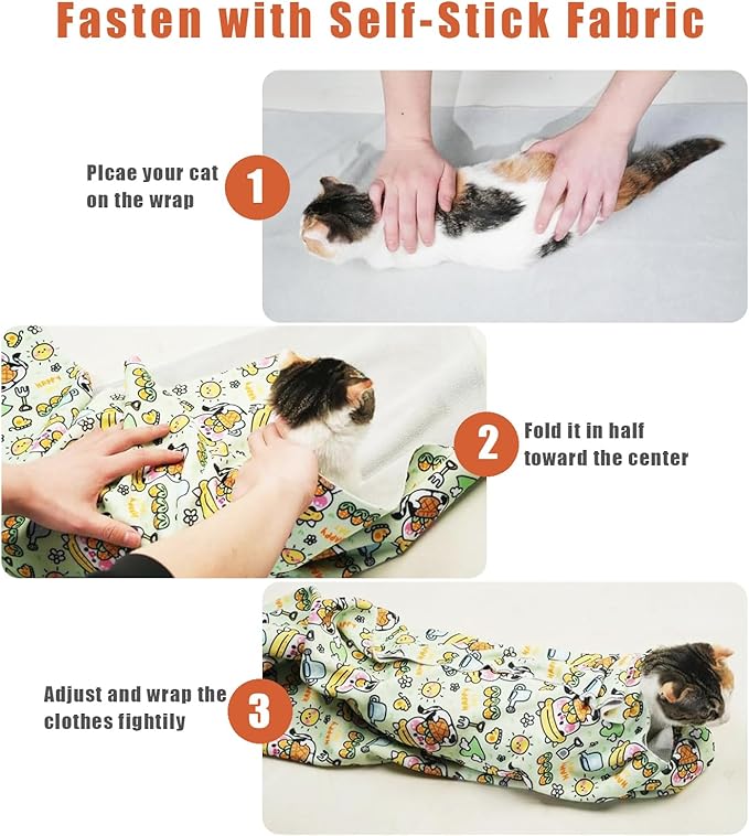 35.5‘’ Cat Grooming Wrap, Self-Adhesive Cat Wrap for Cutting Nails, Calming Cat Burrito Wrap Cat Swaddle Wrap Anti-Scratch Anti-Escape Cat Restraint for Nail Clipping, Medicine, Teeth Brushing