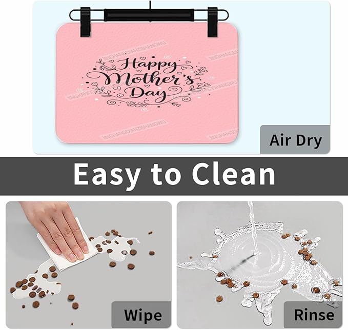 Non Slip Mat for Dog Pet Cat Dog Food Mats Happy Mother's Day Floral Gift for Mom Em Water Bowl Mat Quick Dry Absorbent Cat Feeding Mats 24x16In
