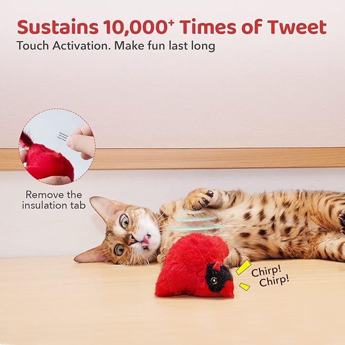 Potaroma Cat Toys Chirping Birds 2 Pcs with Catnip SilverVine, Interactive Cat Kicker, Lifelike Birdie Tweets, Indoor Kitty Kitten Exercise Toys 4.0"